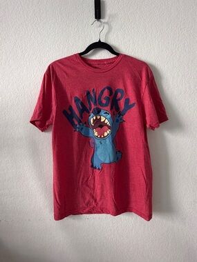 DISNEY LILO AND STITCH HANGRY TEE HEATHER RED NAVY MENS M UNISEX FUNNY MEME
